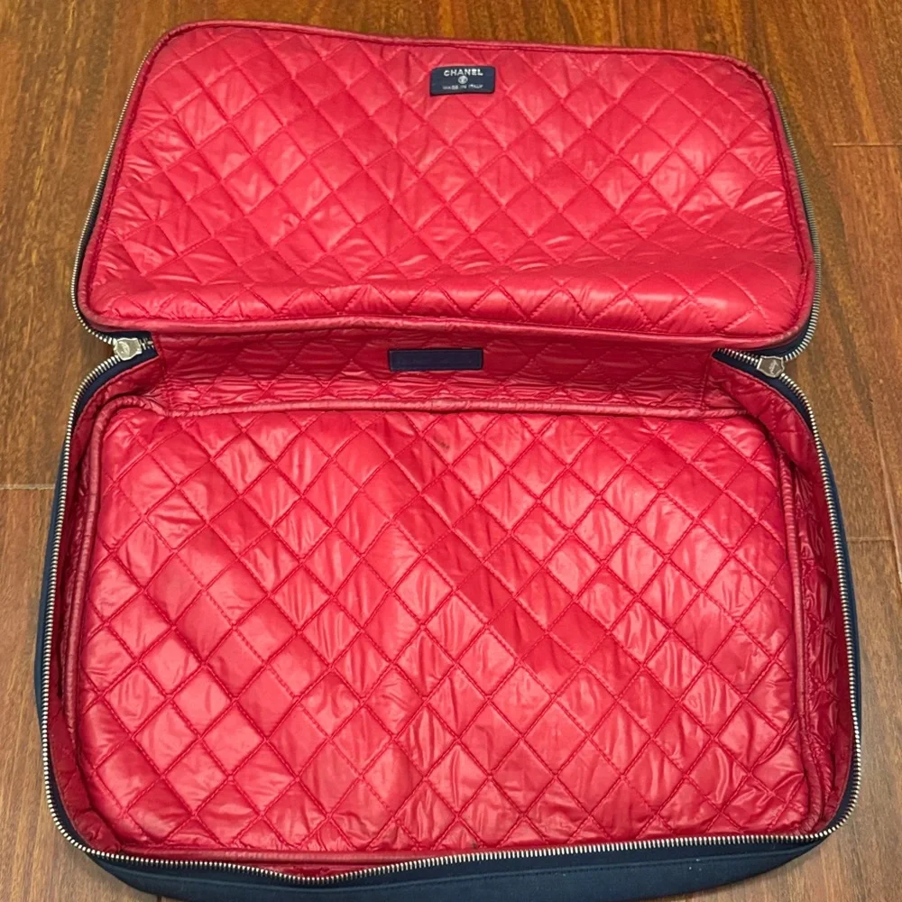 CHANEL Dark Blue Quilted Laptop/ Cosmetic Bag